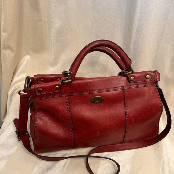 😍🌻 FOSSIL dark warm red Genuine Leather Crossbody Messenger Bag Satchel … - Picture 5 of 13